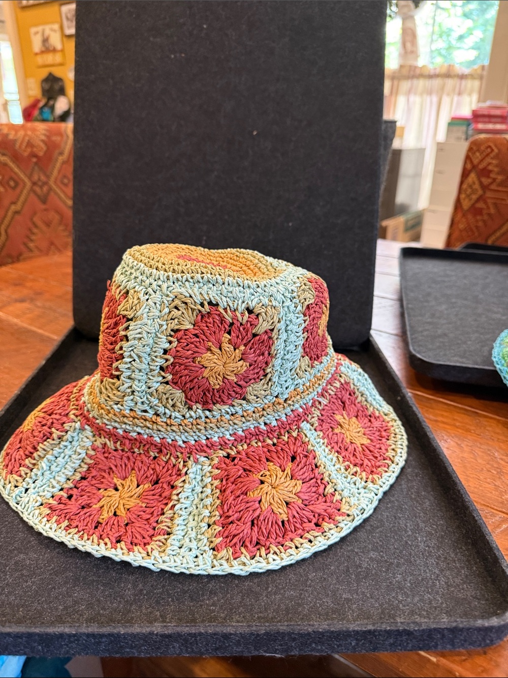 Peter Grimm Hand-Crocheted Bucket Hat in Pink, Teal & Mustard